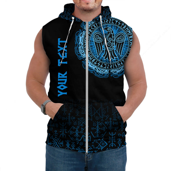 Custom Viking Sleeveless Hoodie Raven Celtic Cyan