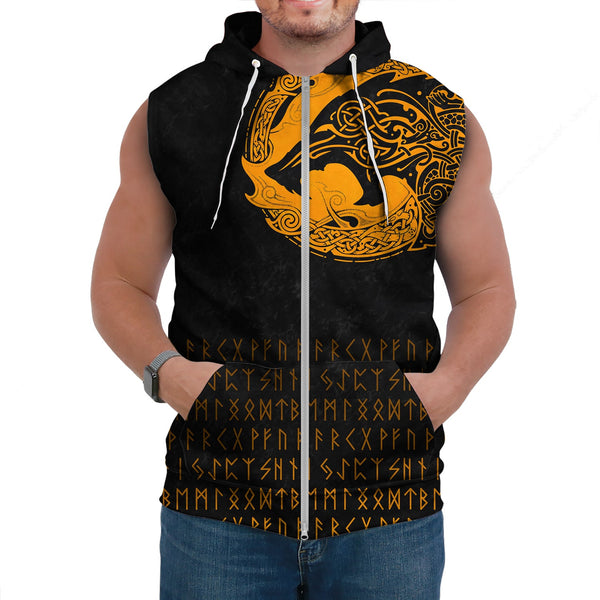 Viking Sleeveless Hoodie Fenrir Wolf Orange