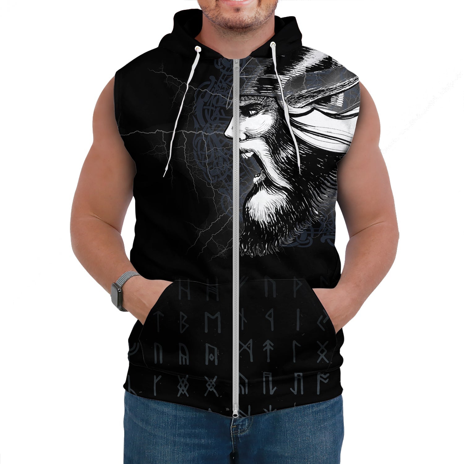 Viking Sleeveless Hoodie Warrior Tattoo 3D