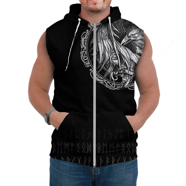 Viking Sleeveless Hoodie Norse Raven Tattoo