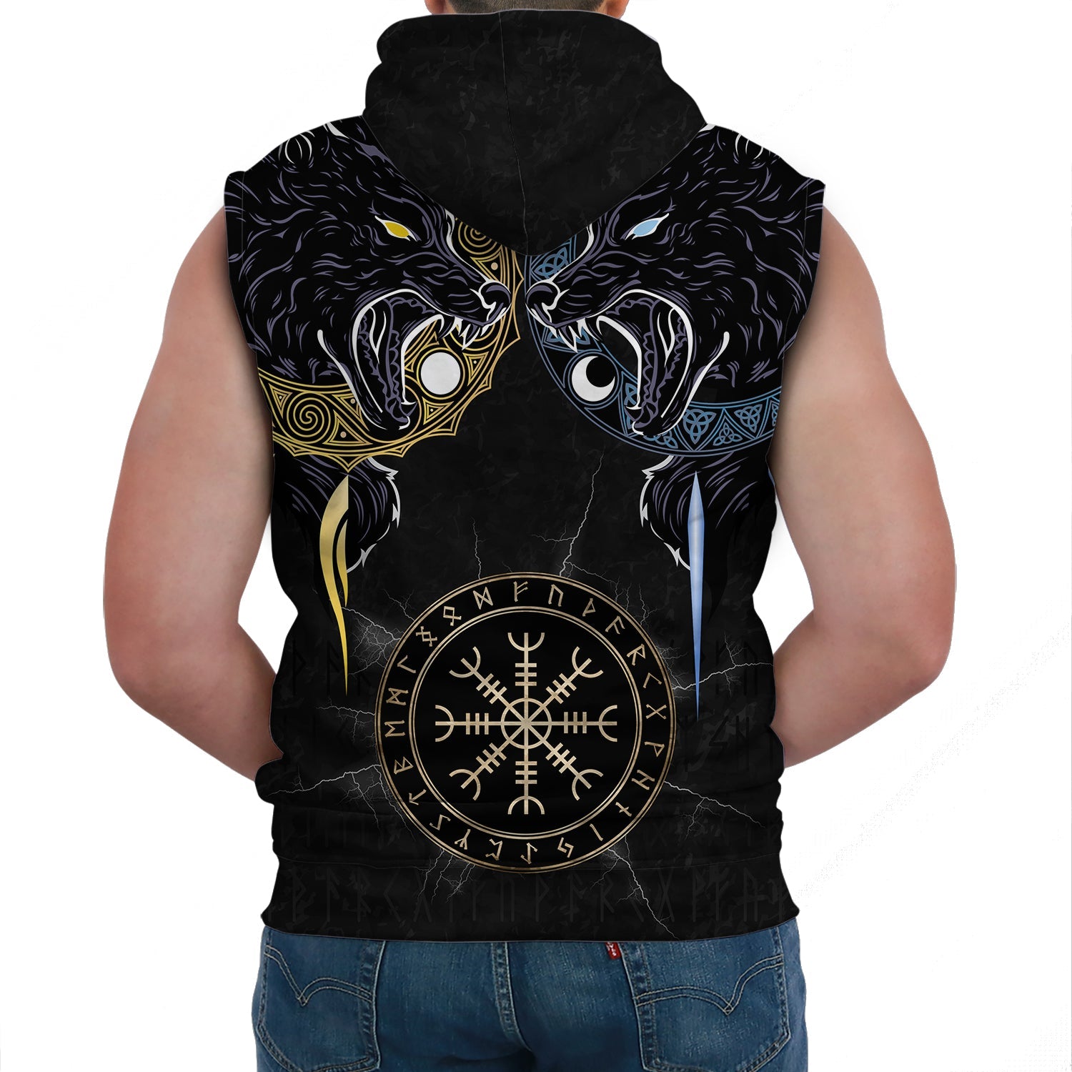 Viking Sleeveless Hoodie Hati And Skoll Tattoo