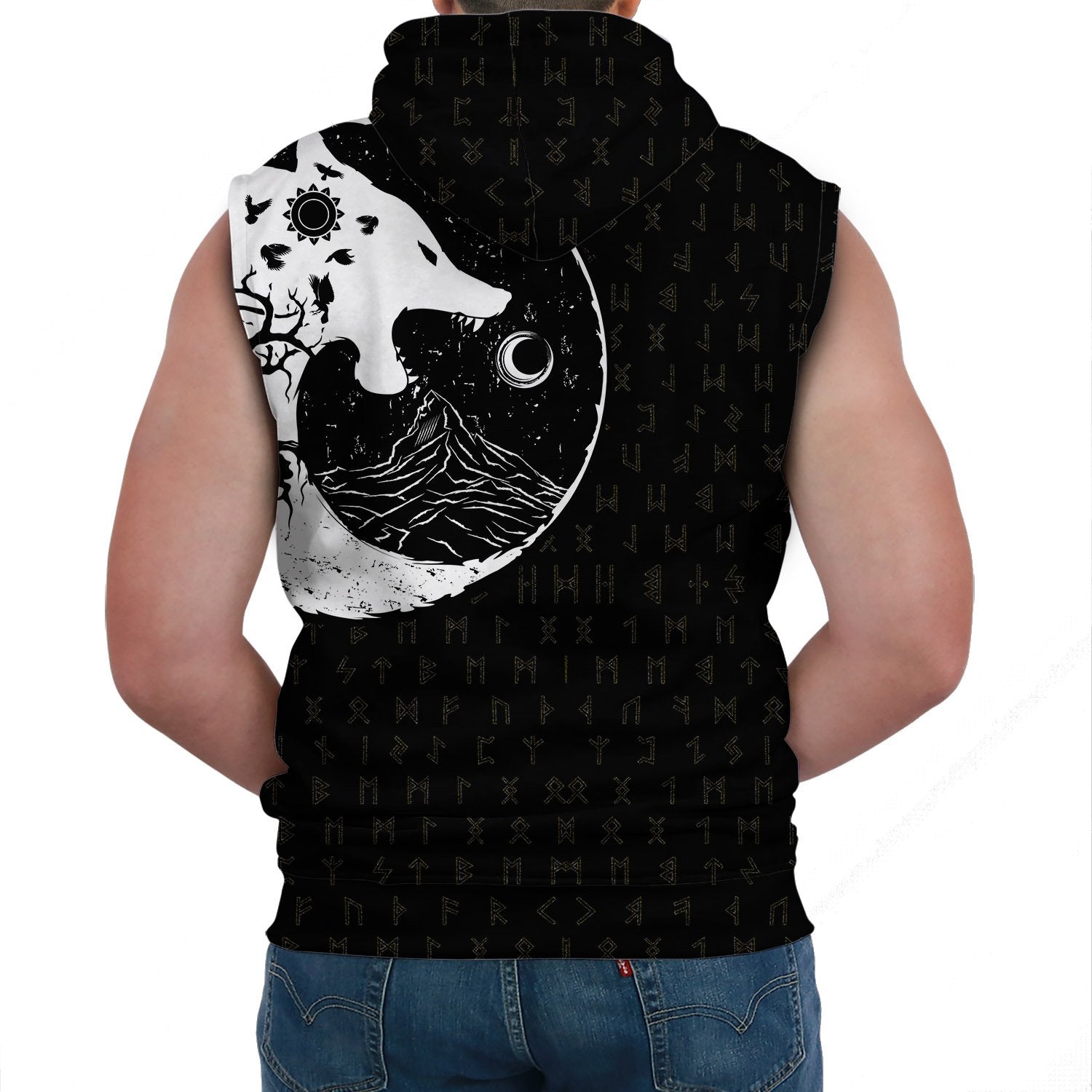 Viking Sleeveless Hoodie Skoll And Hati Rune Tattoo