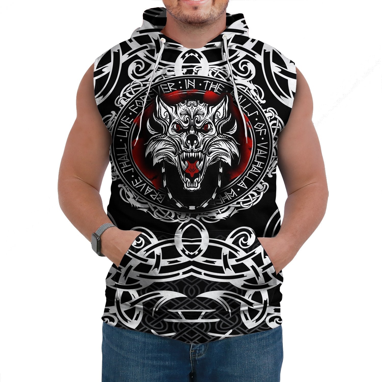 Viking Sleeveless Hoodie Fenrir Wolf Style Ver02