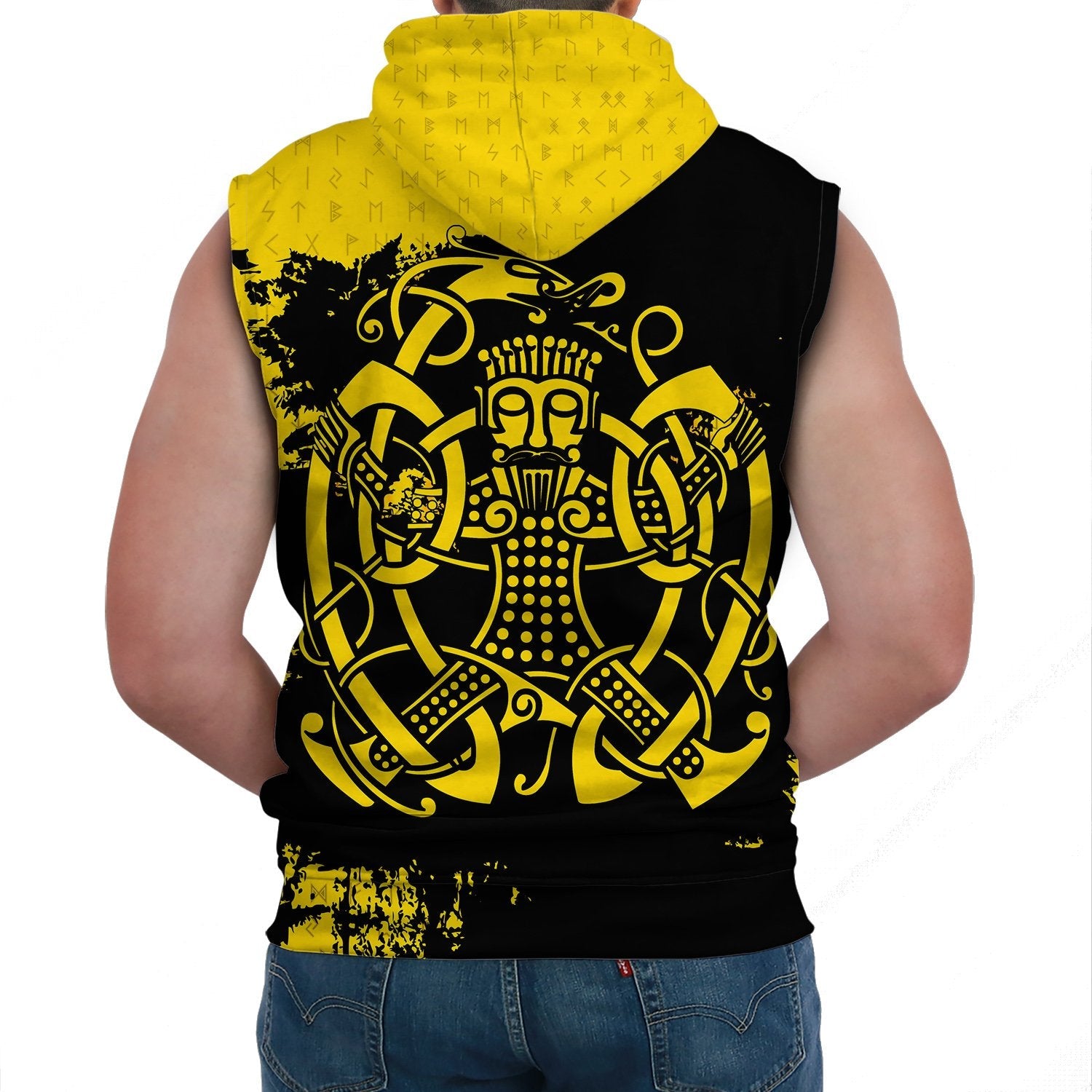 Viking Sleeveless Hoodie Loki Bound Triskele Rune Gold