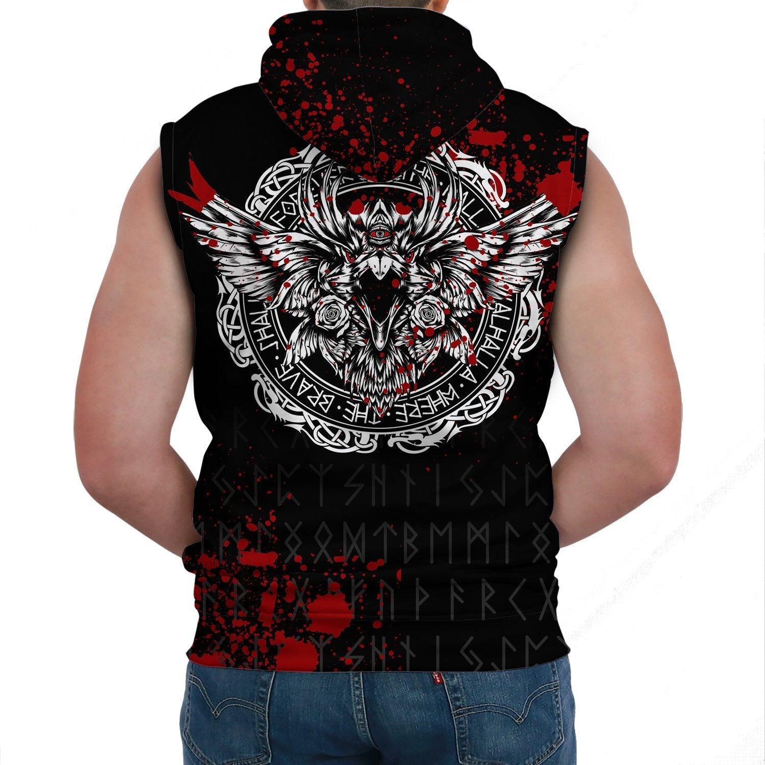 Viking Sleeveless Hoodie Raven Blood