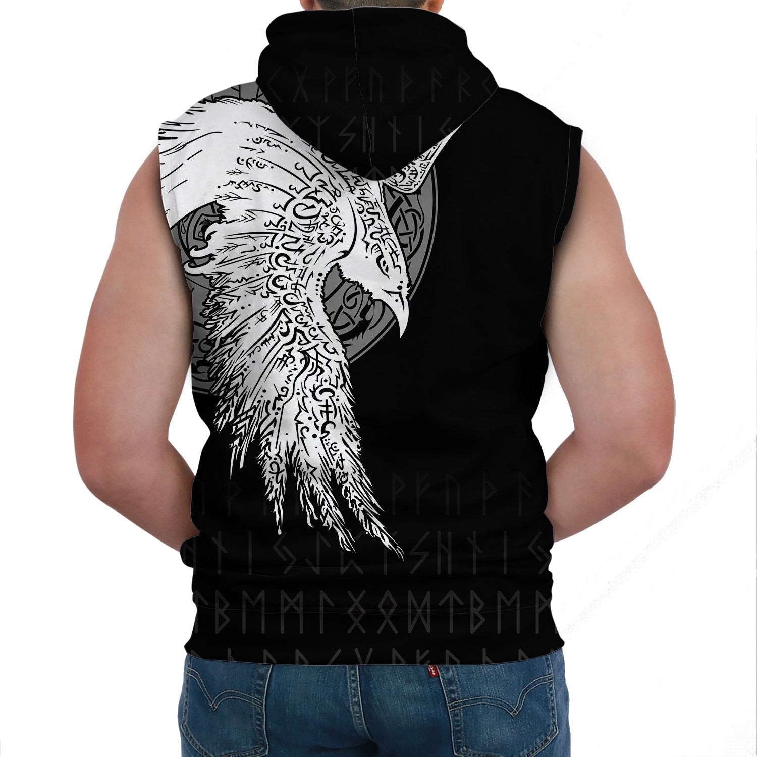 Viking Sleeveless Hoodie Mystical Raven Tattoo Special