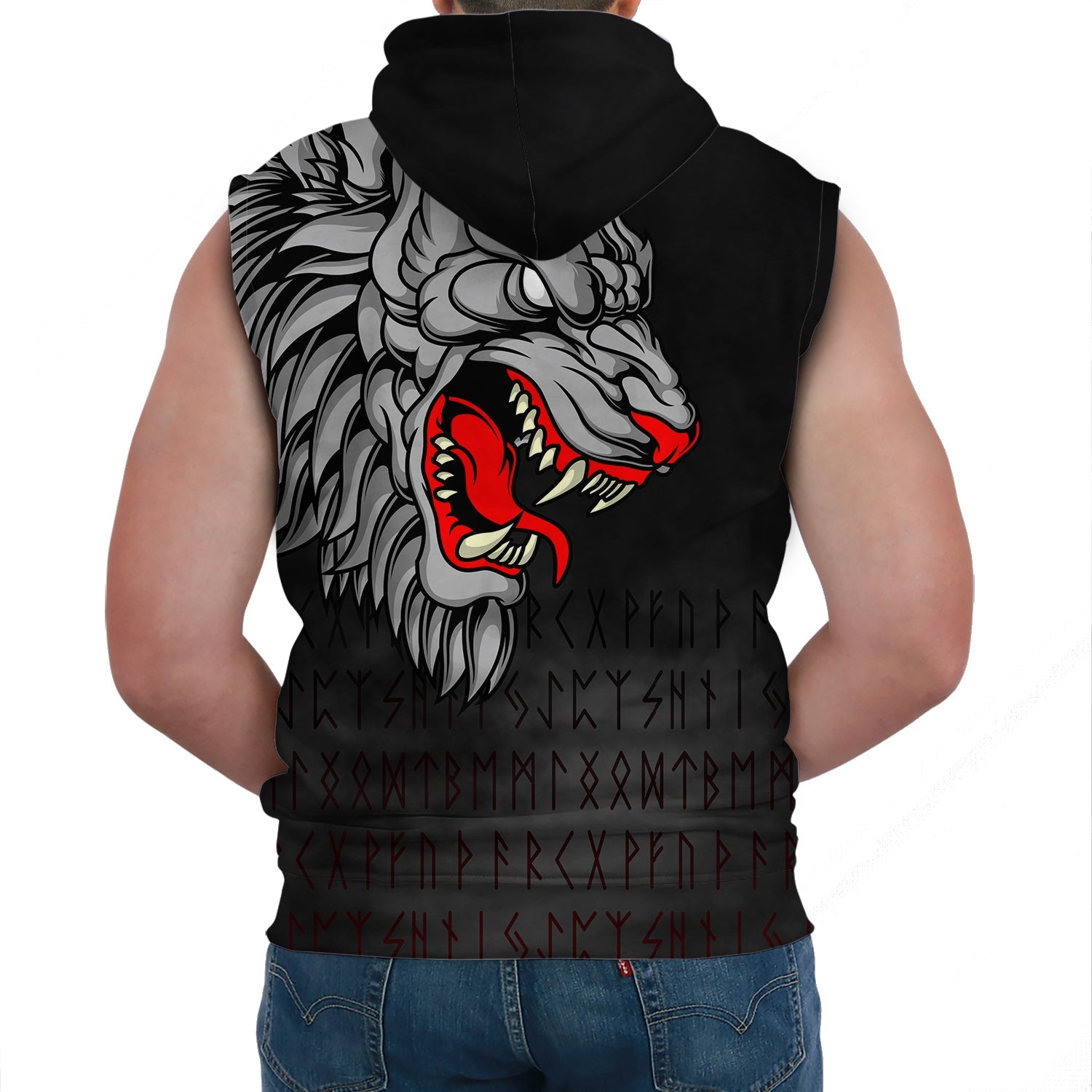 Viking Sleeveless Hoodie Killer Wolf Tattoo