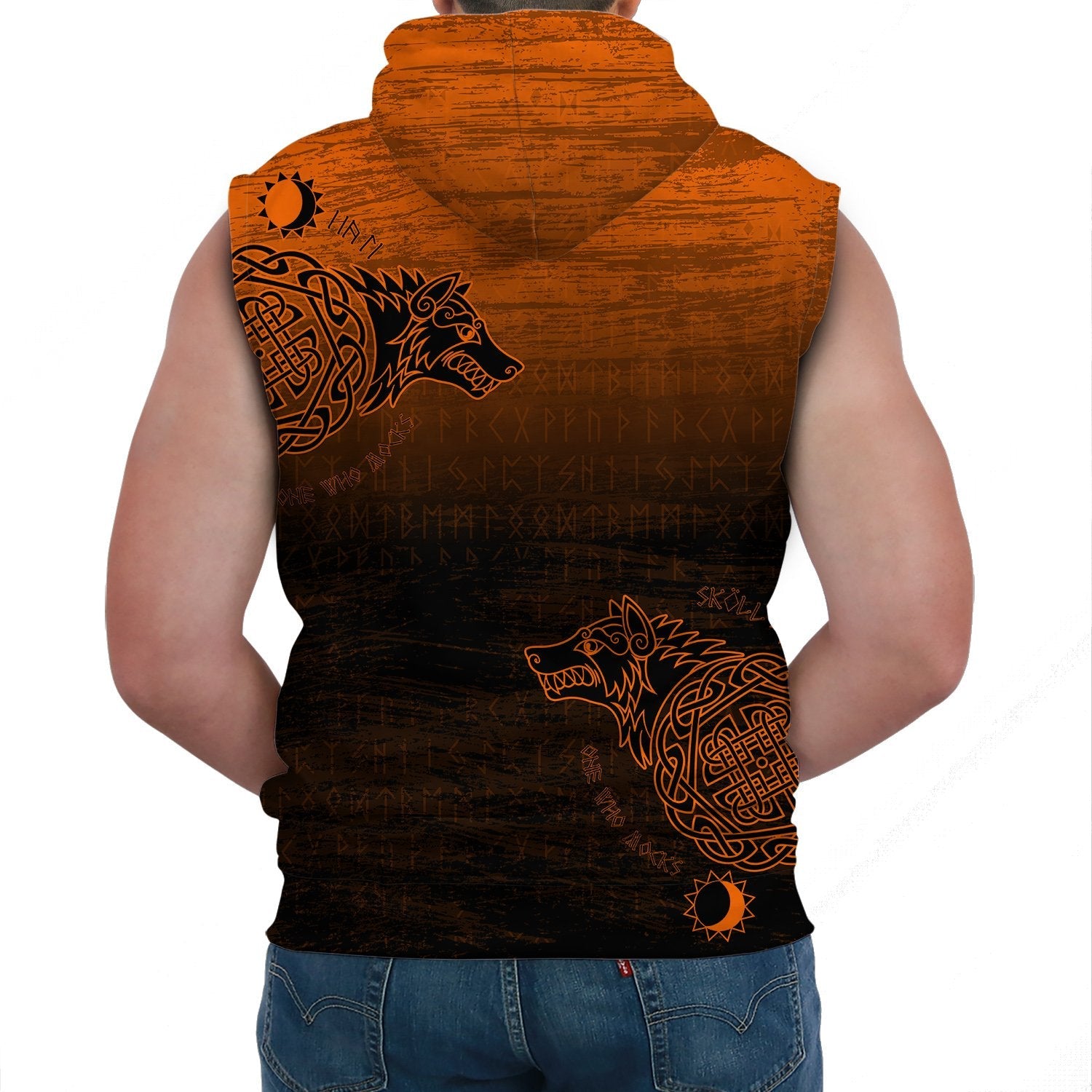 Viking Sleeveless Hoodie Skoll And Hati Orange