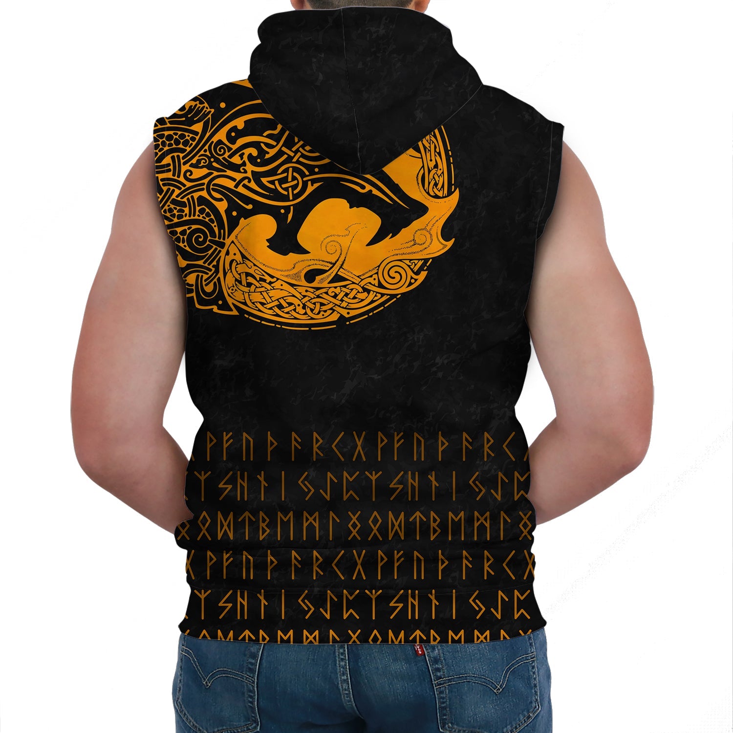 Viking Sleeveless Hoodie Fenrir Wolf Orange