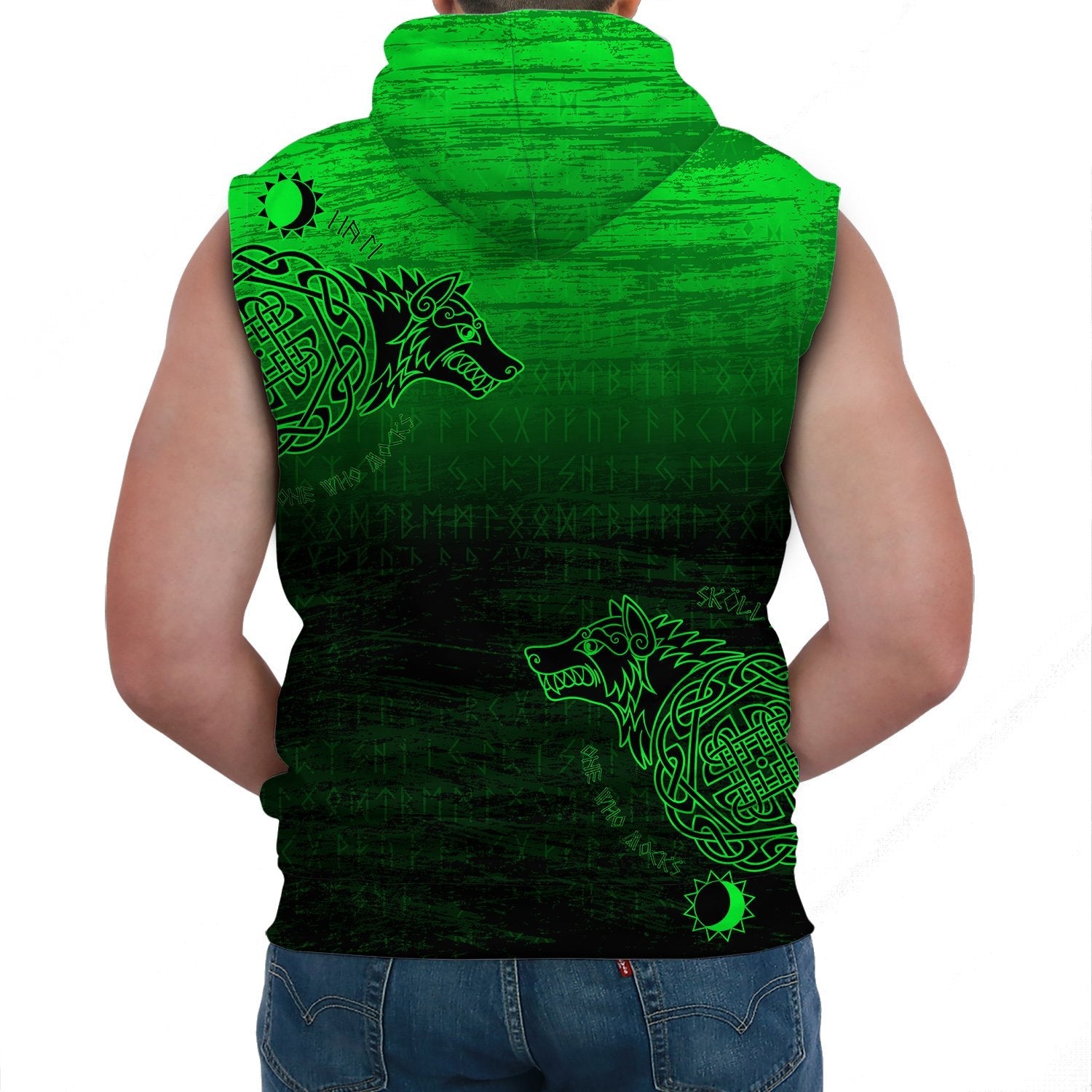 Viking Sleeveless Hoodie Skoll And Hati Green