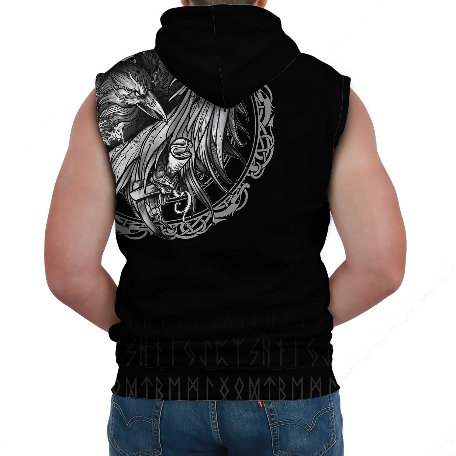 Viking Sleeveless Hoodie Norse Raven Tattoo