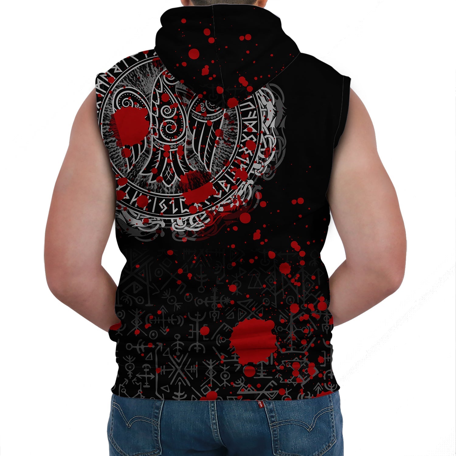 Viking Sleeveless Hoodie Raven Celtic Tattoo Blood