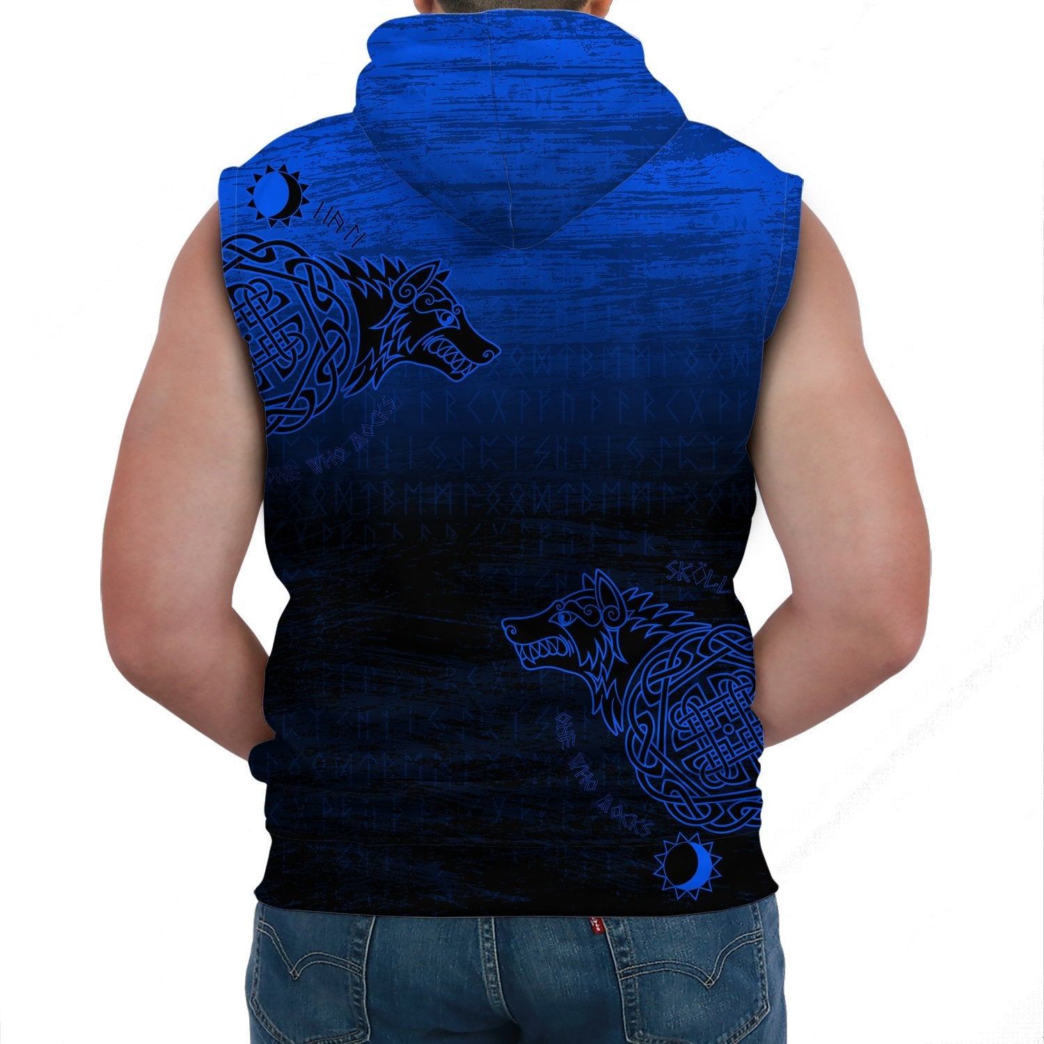 Viking Sleeveless Hoodie Skoll And Hati Blue