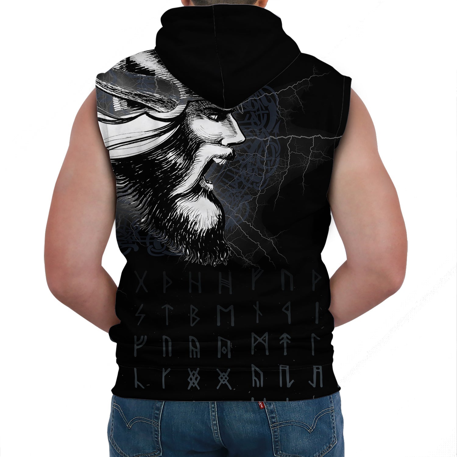 Viking Sleeveless Hoodie Warrior Tattoo 3D