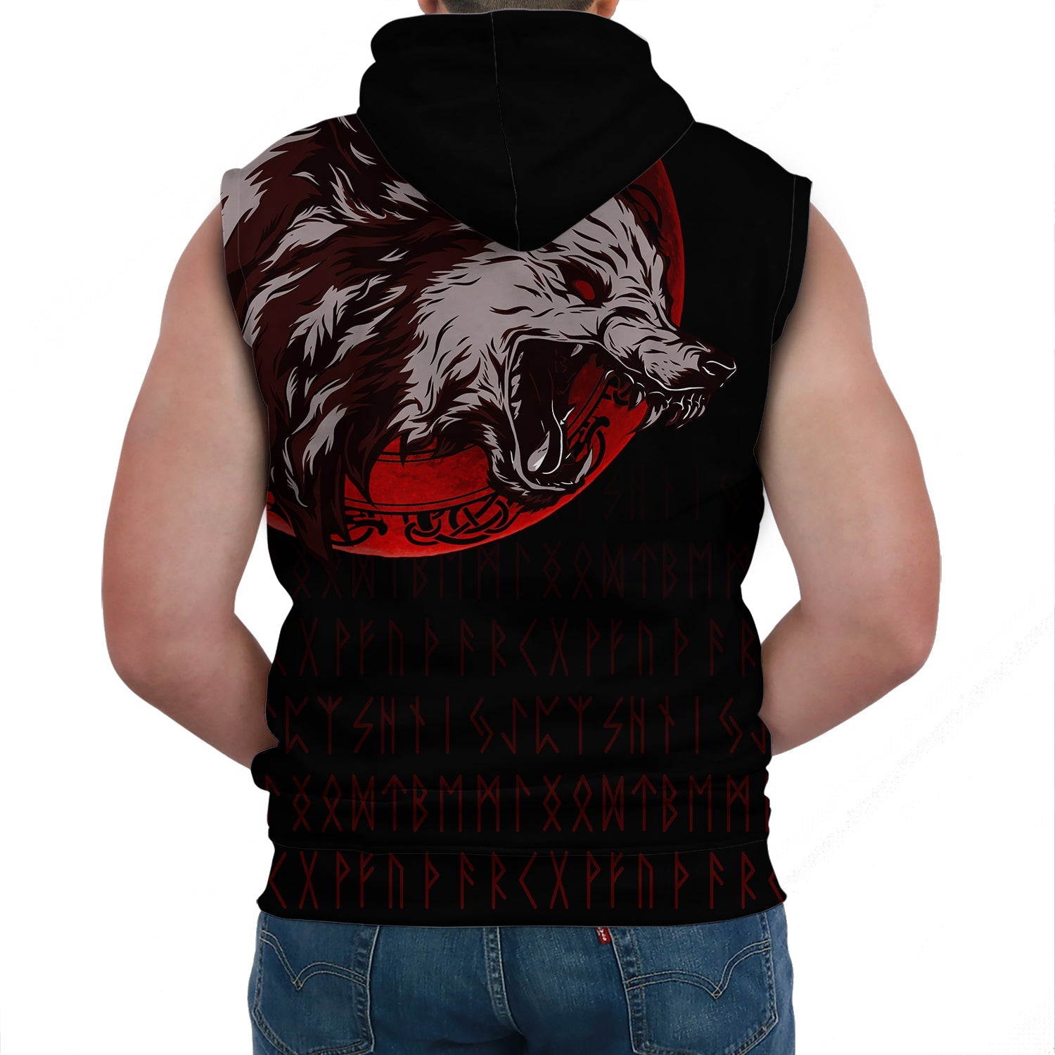 Viking Sleeveless Hoodie Wolf Blood Moon