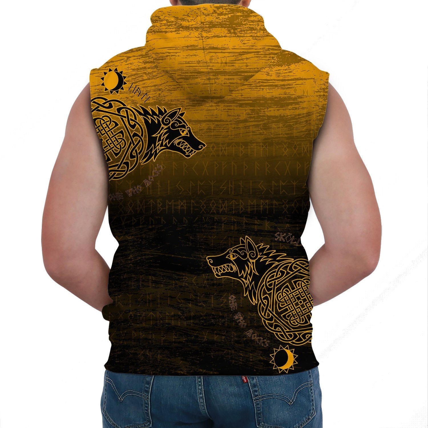 Viking Sleeveless Hoodie Skoll And Hati Gold