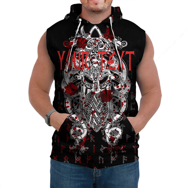 Custom Viking Sleeveless Hoodie Tyr Tattoo Blood