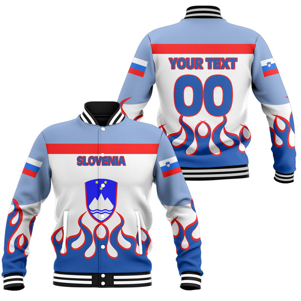 Slovenia Baseball Jacket Flag & Coat Of Arms Fire Hockey Style