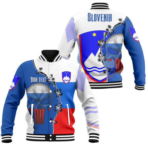 Slovenia Baseball Jacket Flag & Coat Of Arms Skull Style