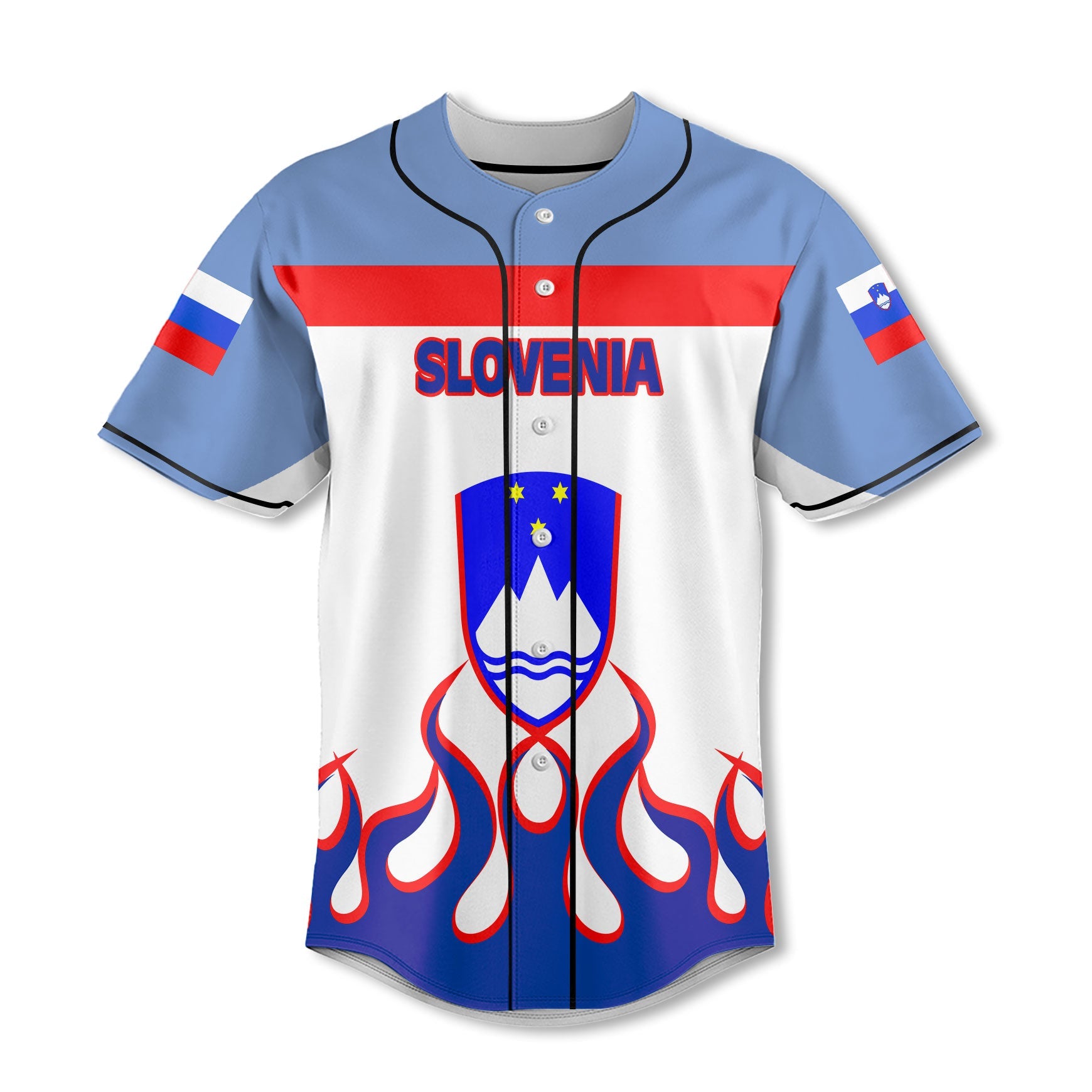 Slovenia Baseball Jersey Flag & Coat Of Arms Fire Hockey Style