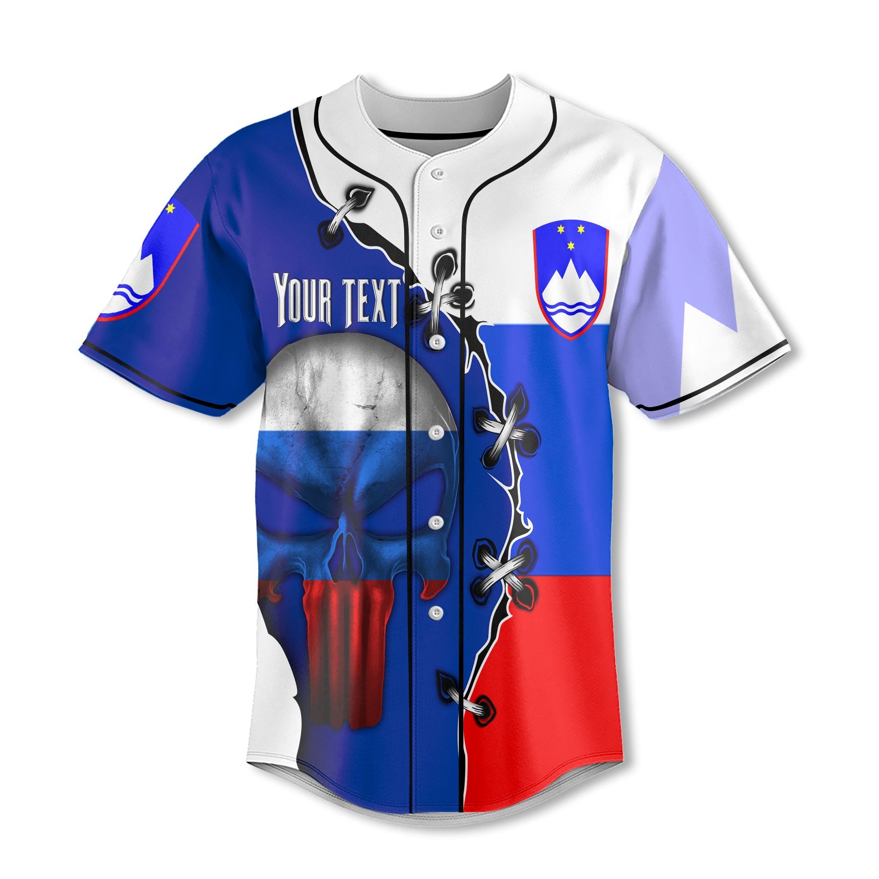 Slovenia Baseball Jersey Flag & Coat Of Arms Skull Style