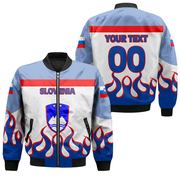 Slovenia Bomber Jacket Flag & Coat Of Arms Fire Hockey Style