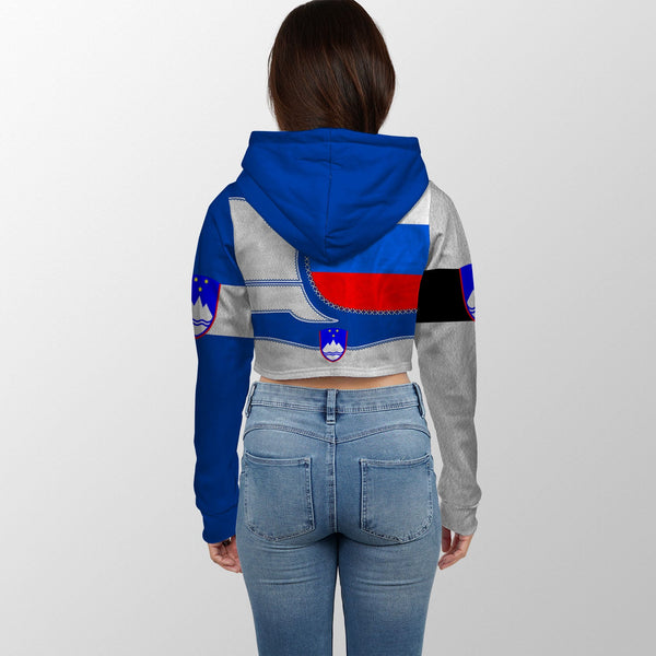 Slovenia Crop Hoodie Flag & Coat Of Arms Leather Style