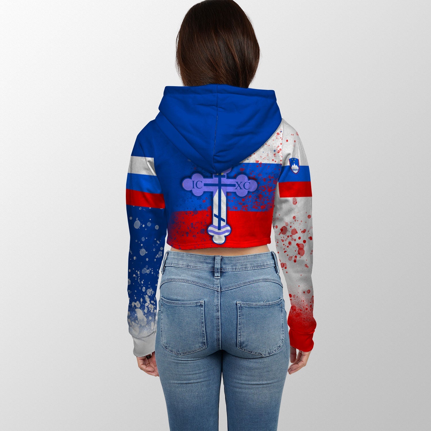 Slovenia Crop Hoodie Flag & Coat Of Arms Orthodox Style