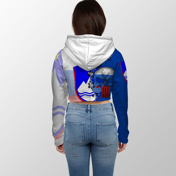 Slovenia Crop Hoodie Flag & Coat Of Arms Skull Style