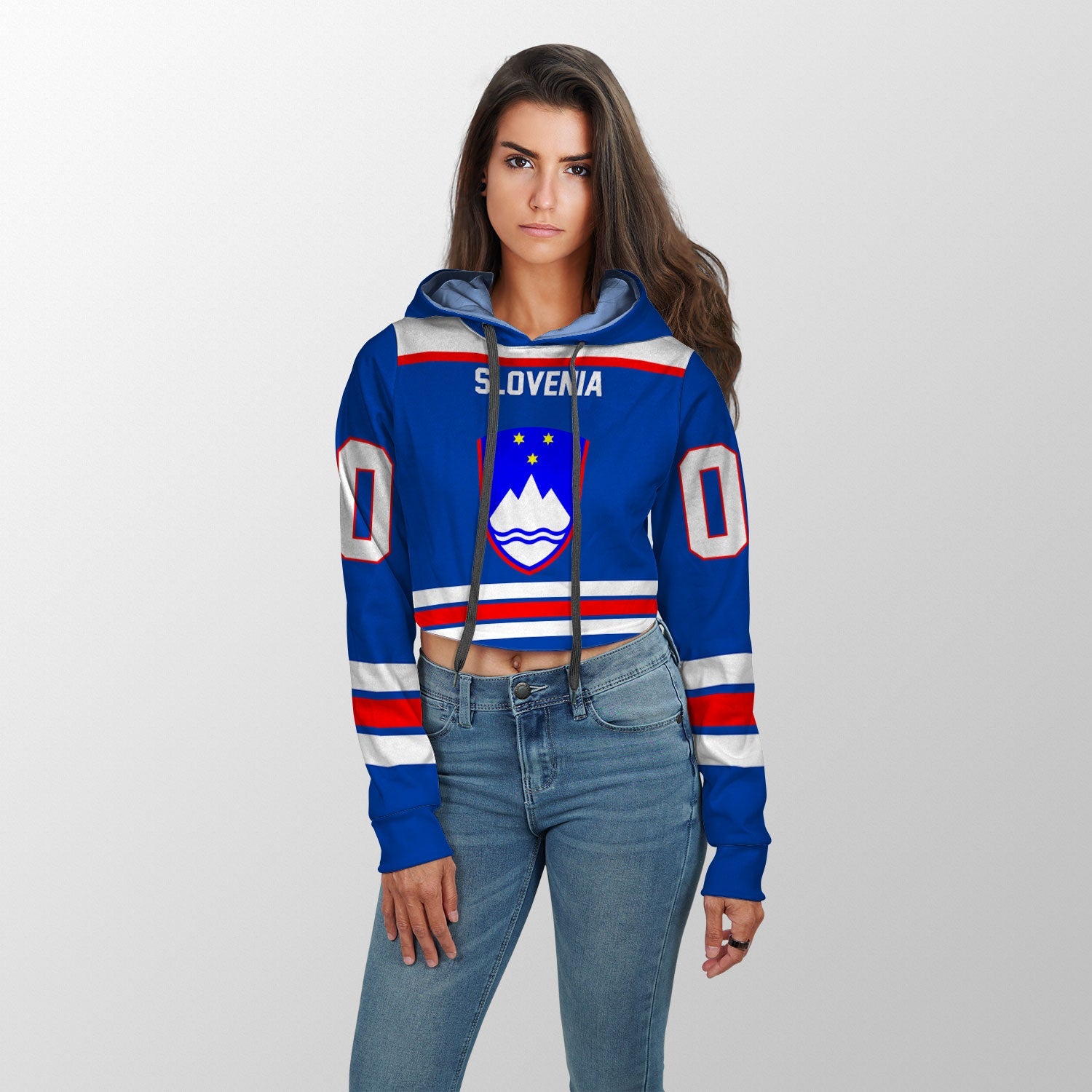 Slovenia Crop Hoodie Flag & Coat Of Arms Hockey Style