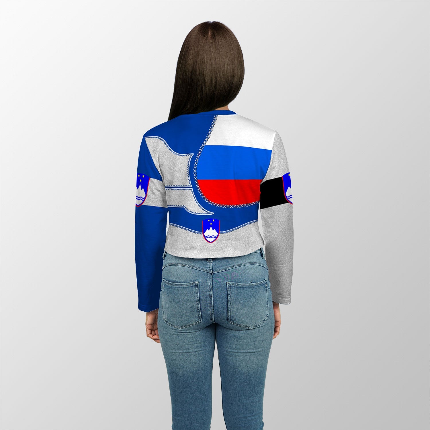 Slovenia Crop Top Long T Shirt Flag & Coat Of Arms Leather Style