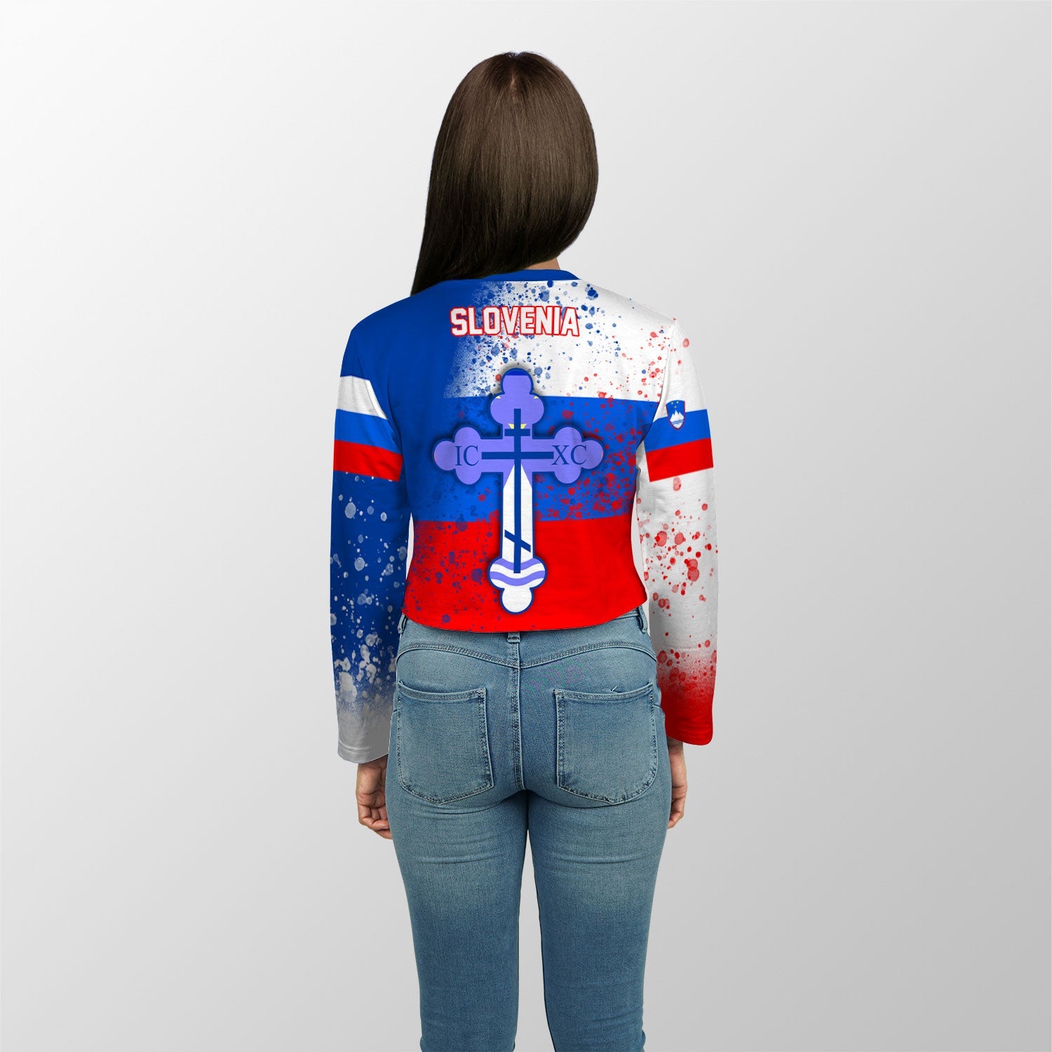 Slovenia Crop Top Long TShirt Flag & Coat Of Arms Orthodox Style