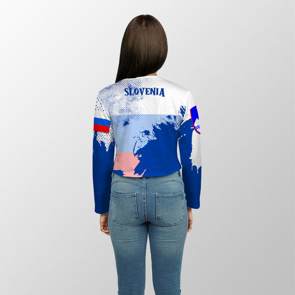 Slovenia Crop Top Long T Shirt Flag & Coat Of Arms Paint Style