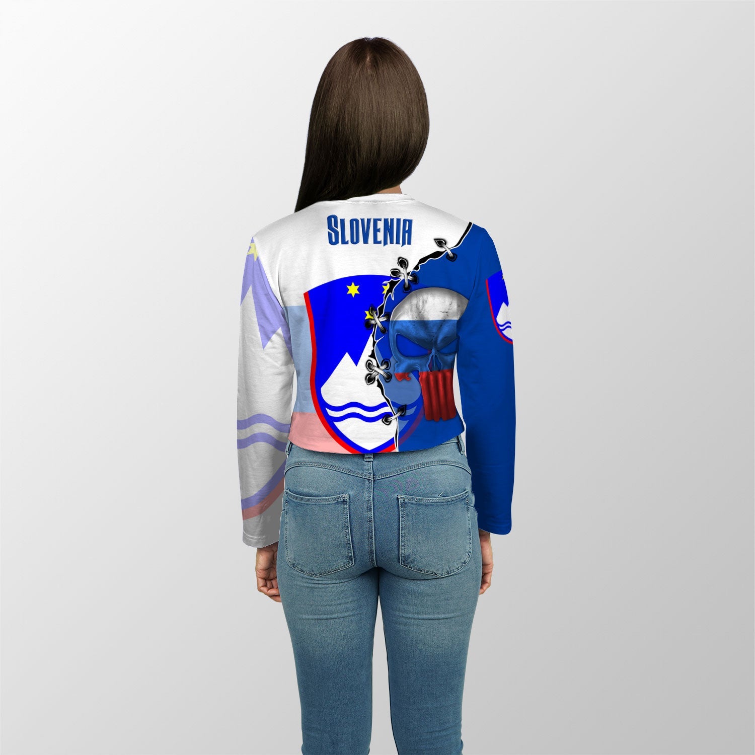 Slovenia Crop Top Long TShirt Flag & Coat Of Arms Skull Style