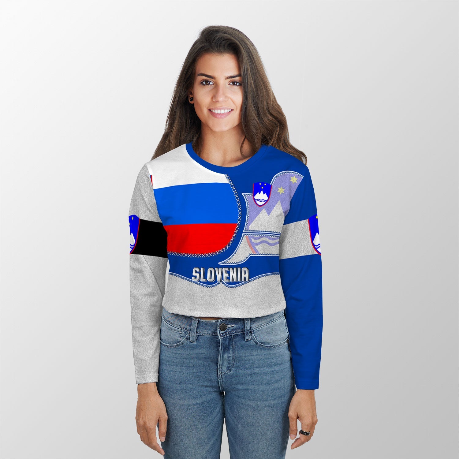 Slovenia Crop Top Long T Shirt Flag & Coat Of Arms Leather Style