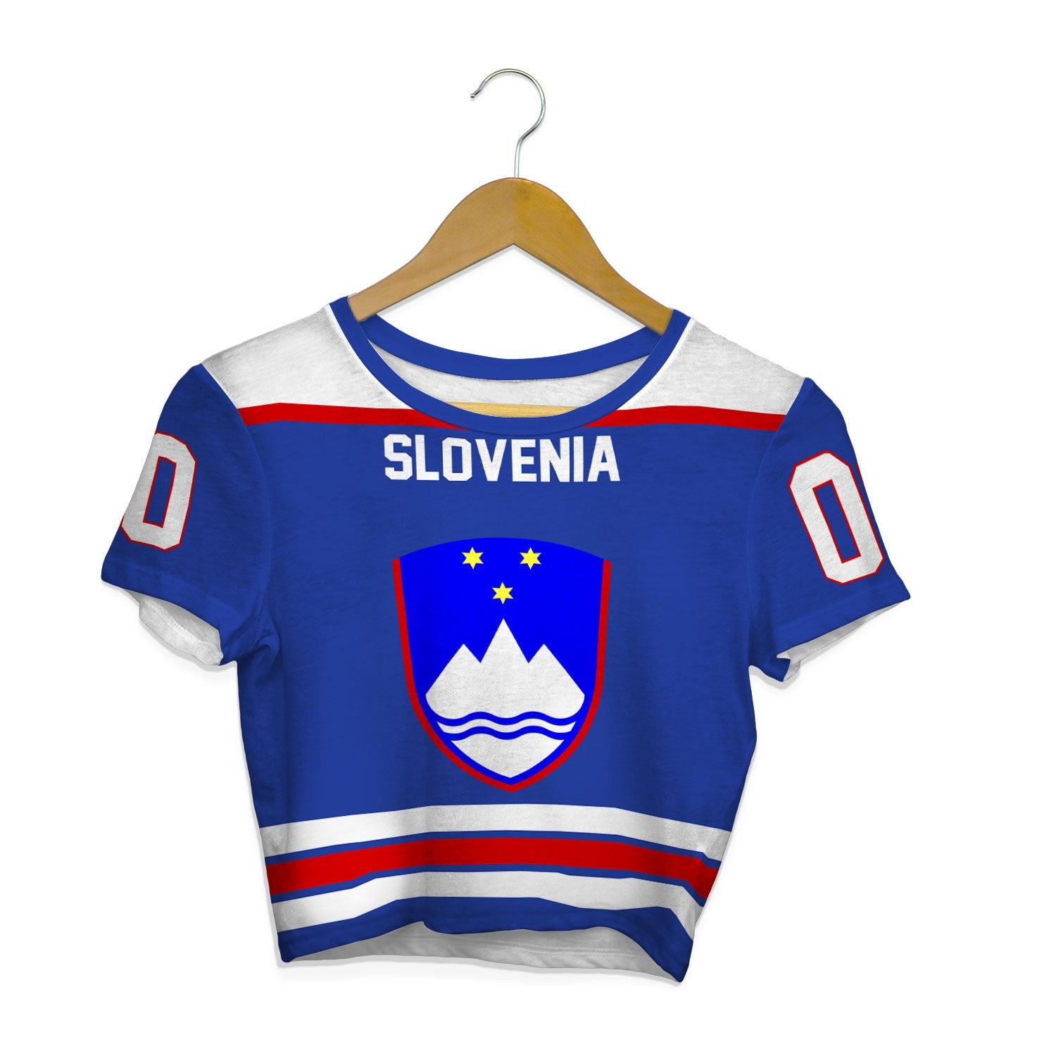 Slovenia Crop Top T Shirt Flag & Coat Of Arms Hockey Style