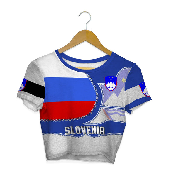 Slovenia Crop Top T Shirt Flag & Coat Of Arms Leather Style