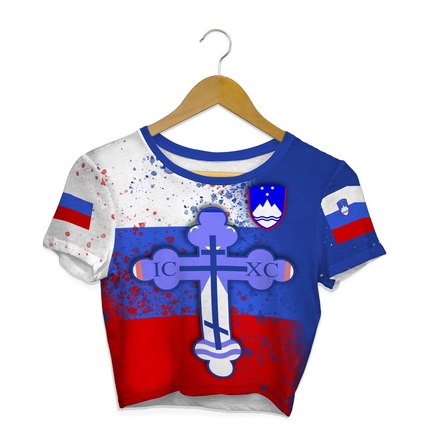 Slovenia Crop Top T Shirt Flag & Coat Of Arms Orthodox Style