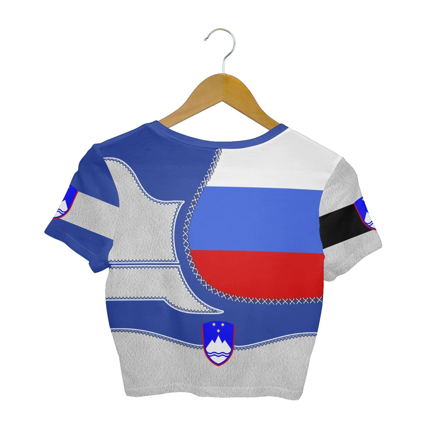 Slovenia Crop Top T Shirt Flag & Coat Of Arms Leather Style