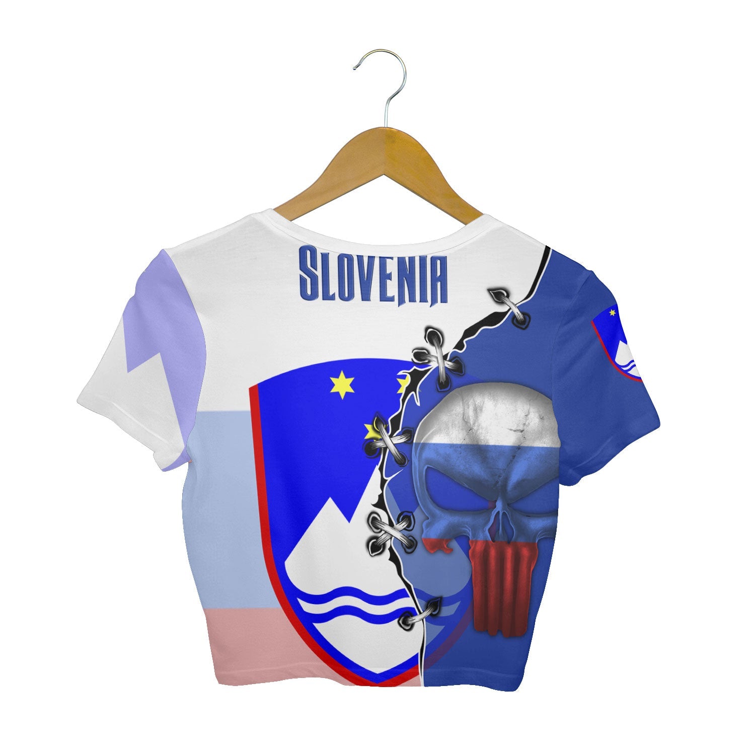 Slovenia Crop Top T Shirt Flag & Coat Of Arms Skull Style