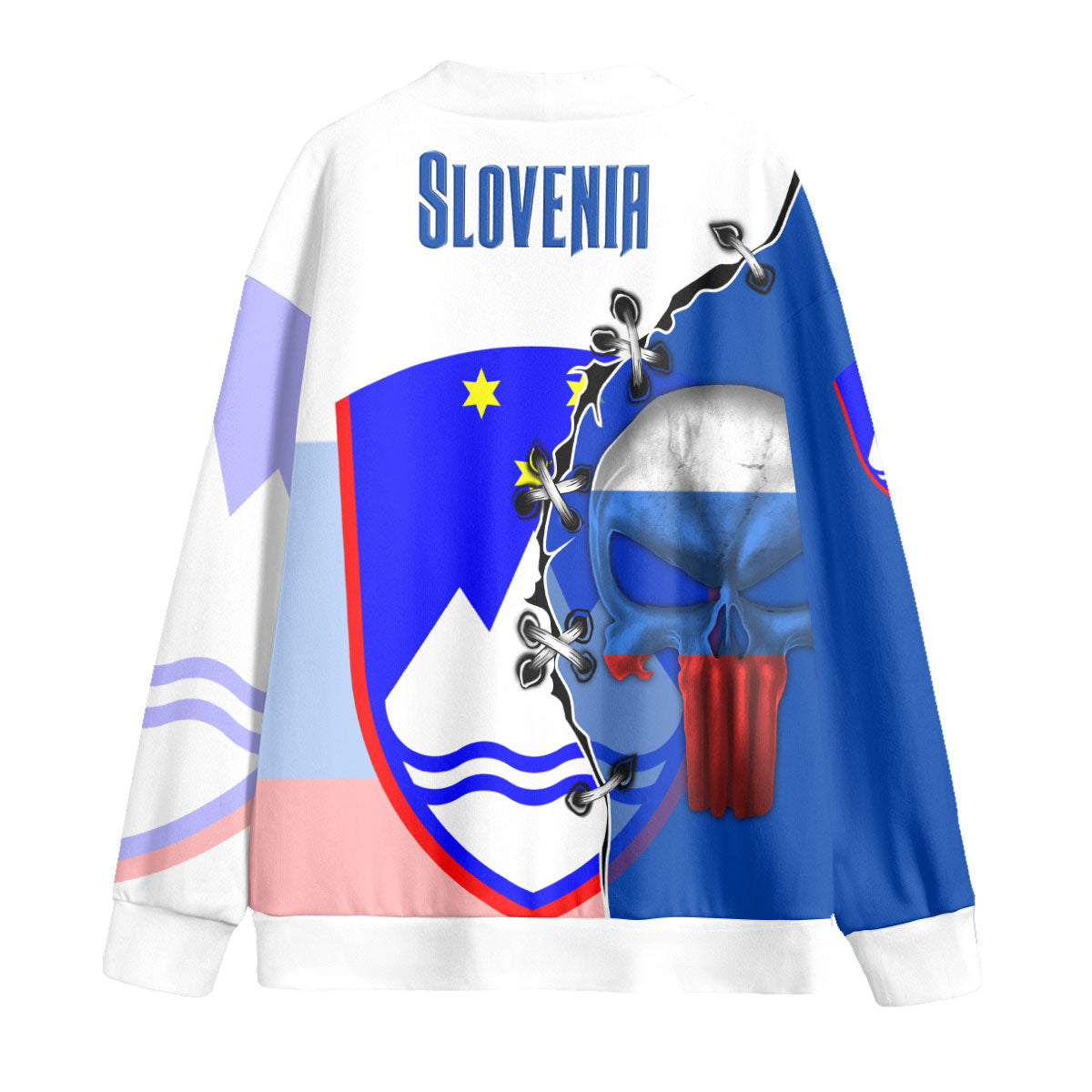 Slovenia Fleece Cardigan Flag & Coat Of Arms Skull Style