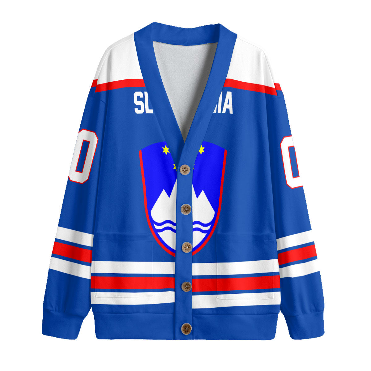 Slovenia Fleece Cardigan Flag & Coat Of Arms Hockey Style