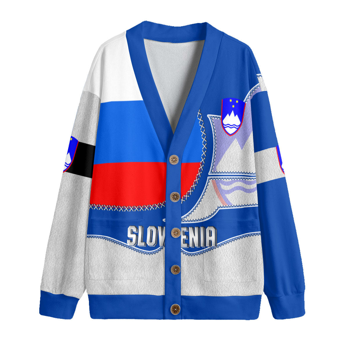 Slovenia Fleece Cardigan Flag & Coat Of Arms Leather Style