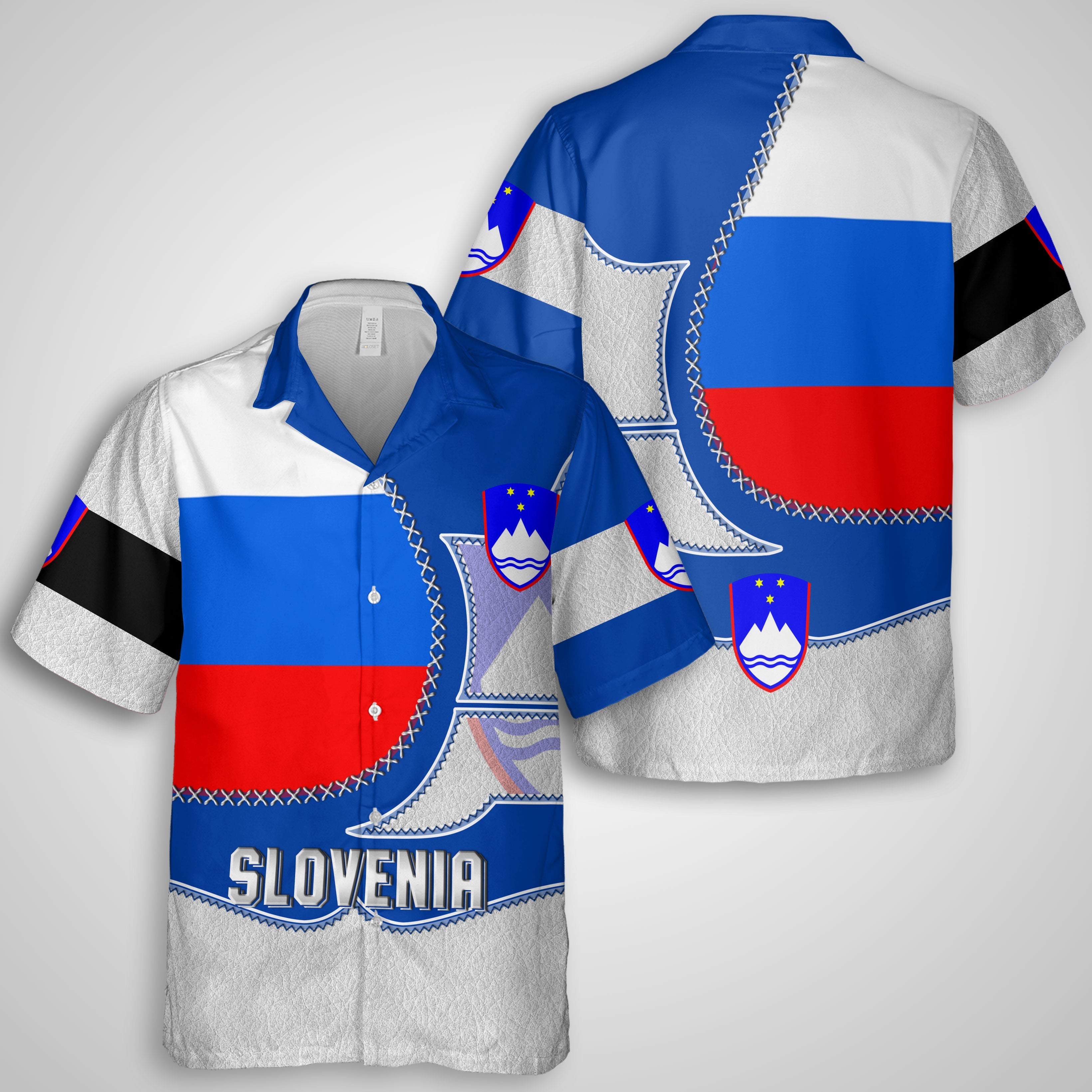 Slovenia Hawaiian Shirt Flag & Coat Of Arms Leather Style