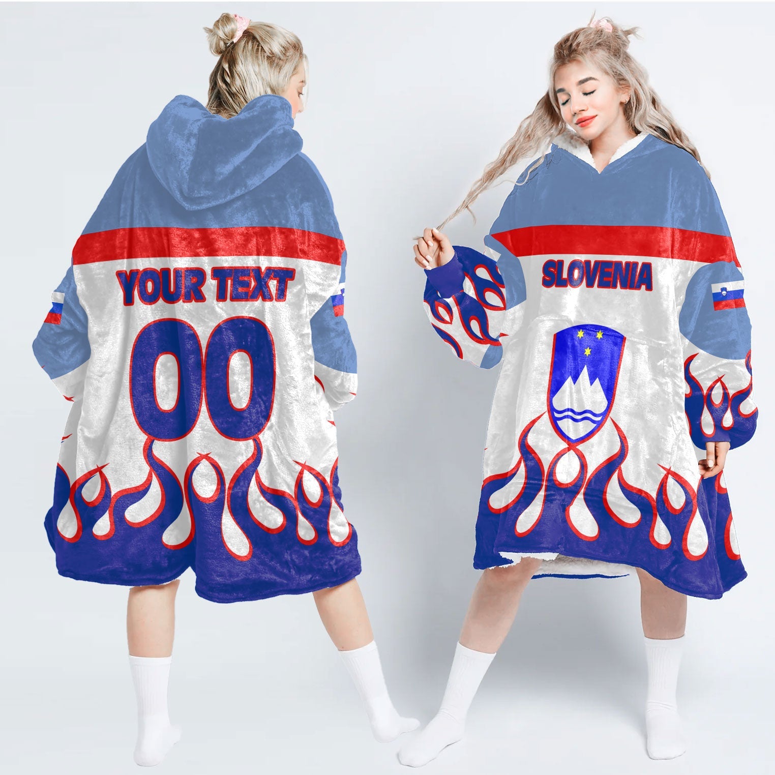 Slovenia Snug Hoodie Flag & Coat Of Arms Fire Hockey Style