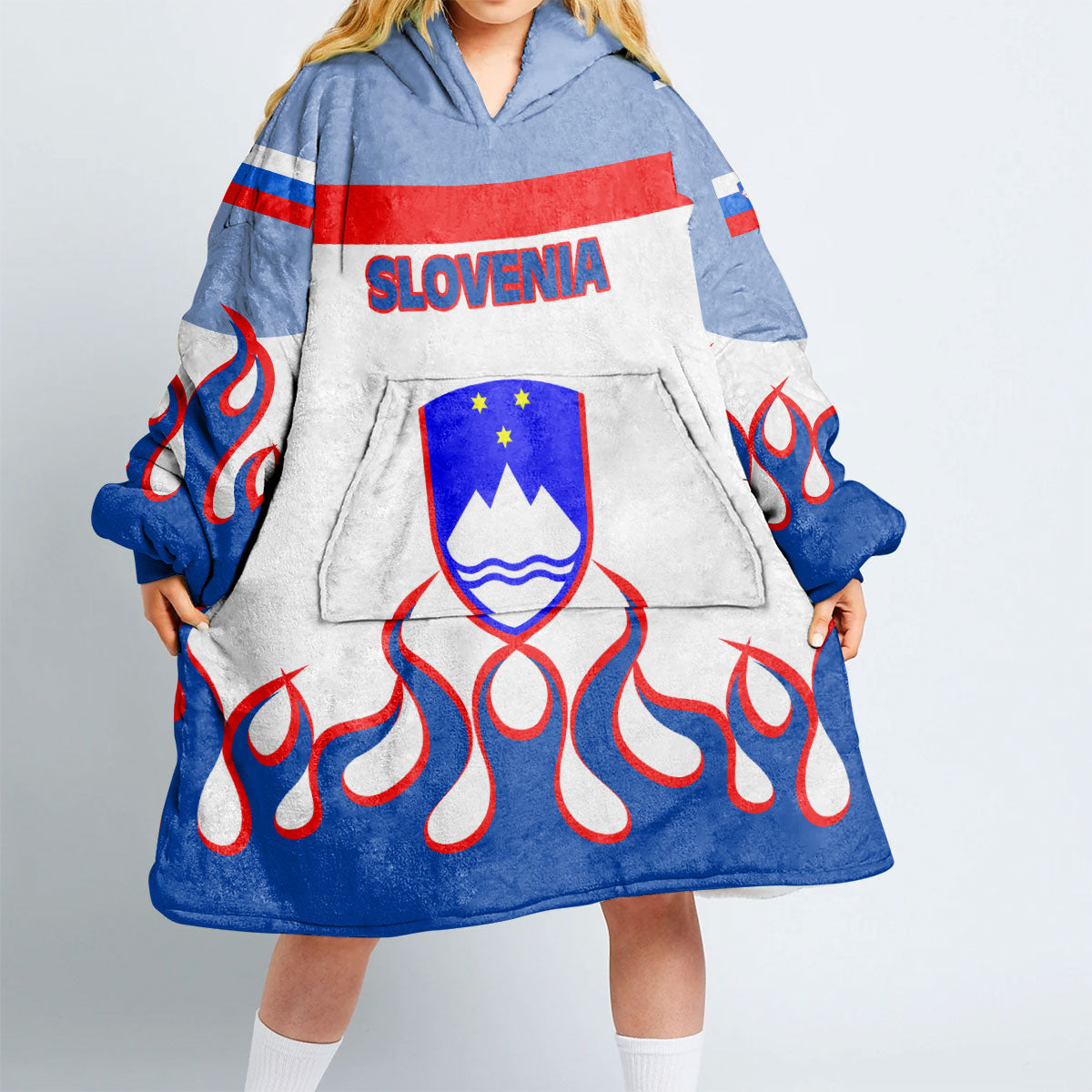 Slovenia Snug Hoodie Flag & Coat Of Arms Fire Hockey Style