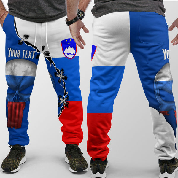 Slovenia Jogger Pant Flag & Coat Of Arms Skull Style