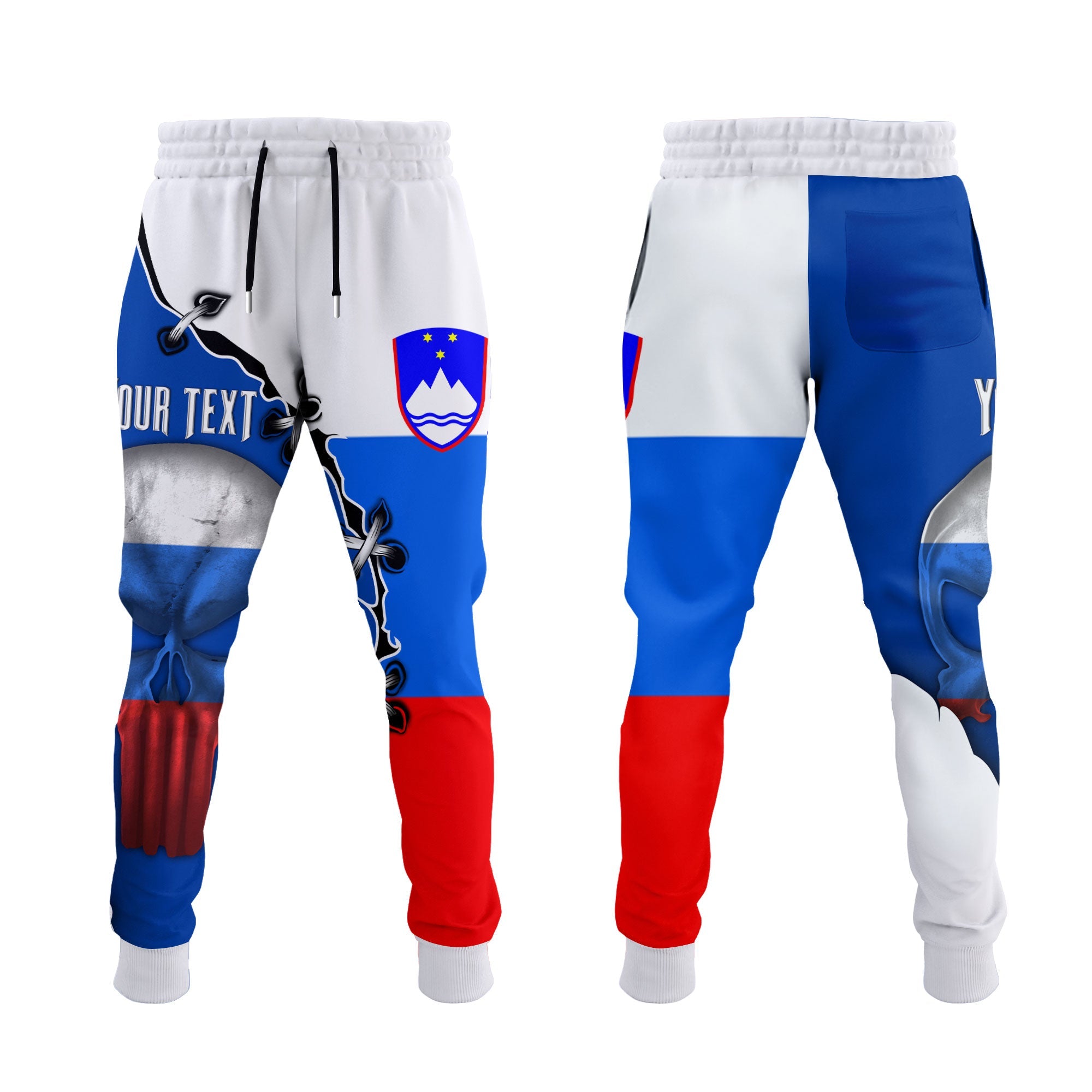 Slovenia Jogger Pant Flag & Coat Of Arms Skull Style