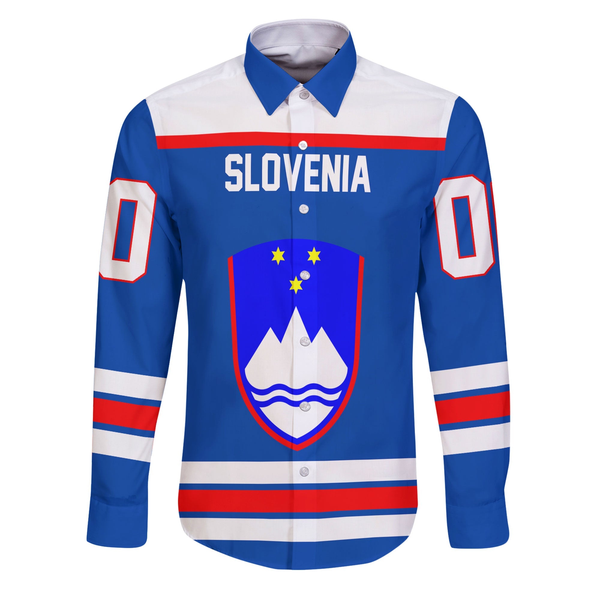 Slovenia Long Sleeve Button Shirt Flag & Coat Of Arms Hockey Style