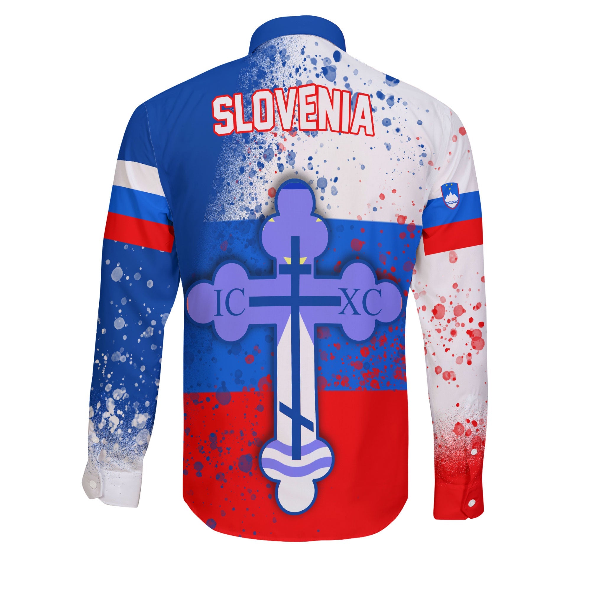 Slovenia Long Sleeve Button Shirt Flag & Coat Of Arms Orthodox Style